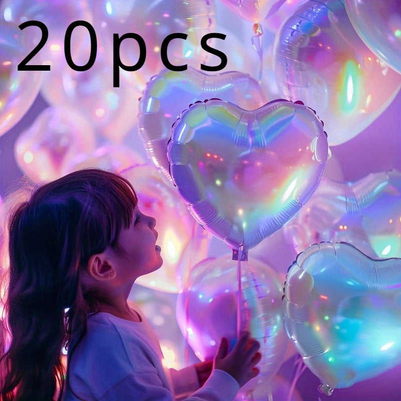 20 Pcs Set Holographic Heart Shaped Aluminum Foil Balloons For Weddings Birthdays Engagements Rainbow Party Decoration