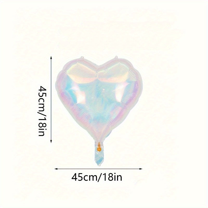 20 Pcs Set Holographic Heart Shaped Aluminum Foil Balloons For Weddings Birthdays Engagements Rainbow Party Decoration
