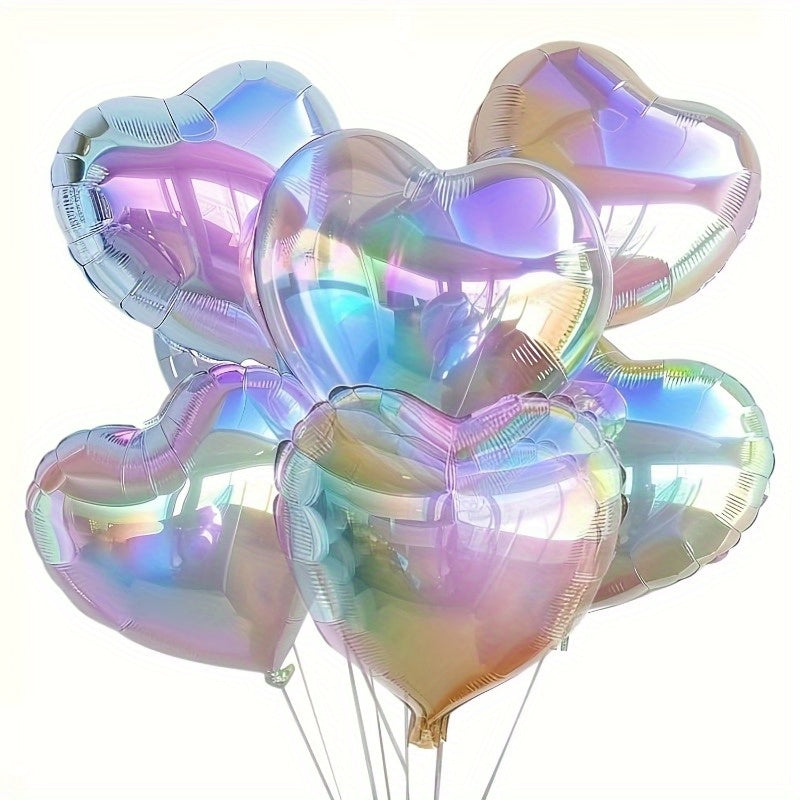 20 Pcs Set Holographic Heart Shaped Aluminum Foil Balloons For Weddings Birthdays Engagements Rainbow Party Decoration
