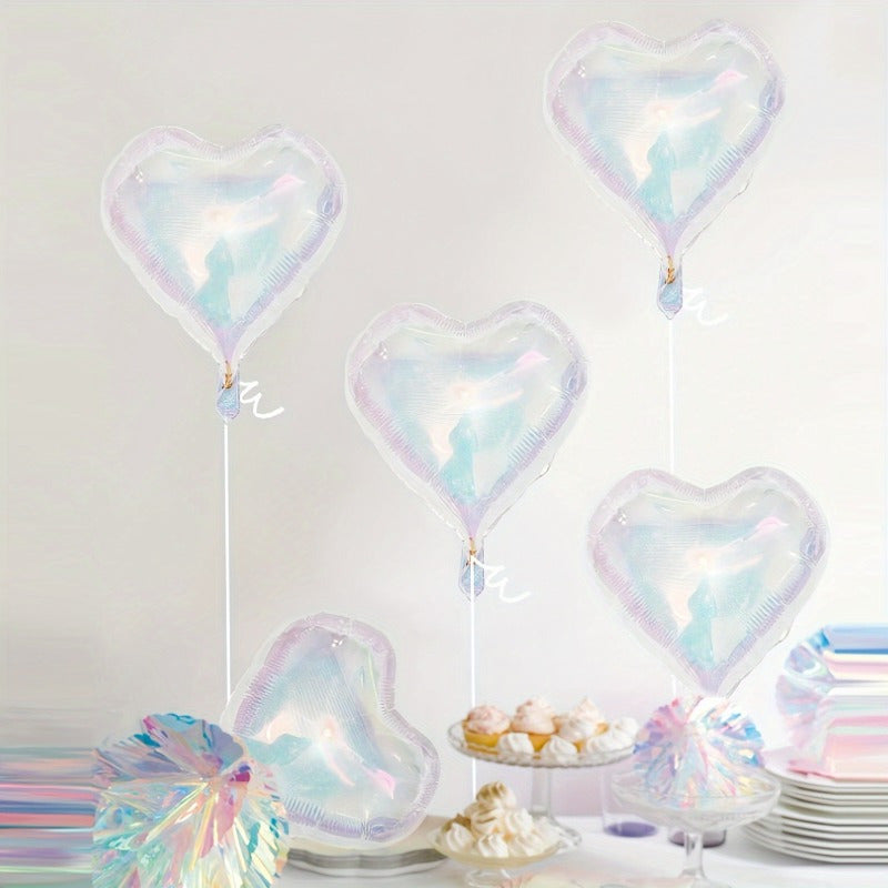 20 Pcs Set Holographic Heart Shaped Aluminum Foil Balloons For Weddings Birthdays Engagements Rainbow Party Decoration