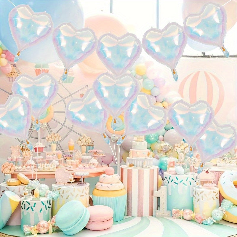 20 Pcs Set Holographic Heart Shaped Aluminum Foil Balloons For Weddings Birthdays Engagements Rainbow Party Decoration