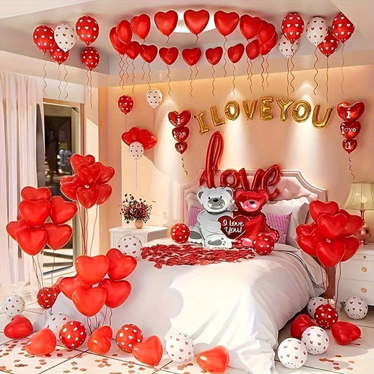 1058pcs Red Aluminum Helium Balloon Set 40 Inch Love Bear Rose Petals Confession Wedding Proposal Decor