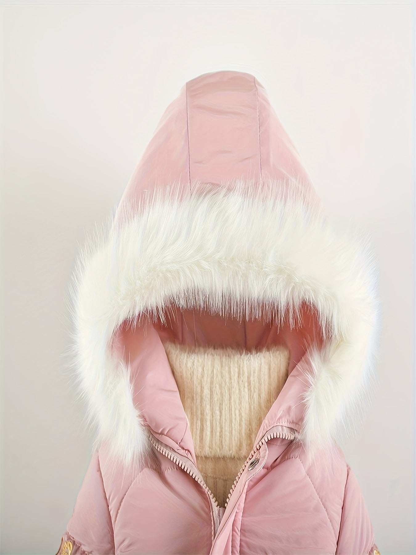 [Pink Winter Parka] Winter Pink Girls' Parka | Thickened Warm Jacket with Faux Fur Hood, Zip-Up Outerwear, Polyester, Machine Washable, 3-7Y, Cozy Youngsters Outerwear, Floral Winter Coat, Plush Lined Comfort