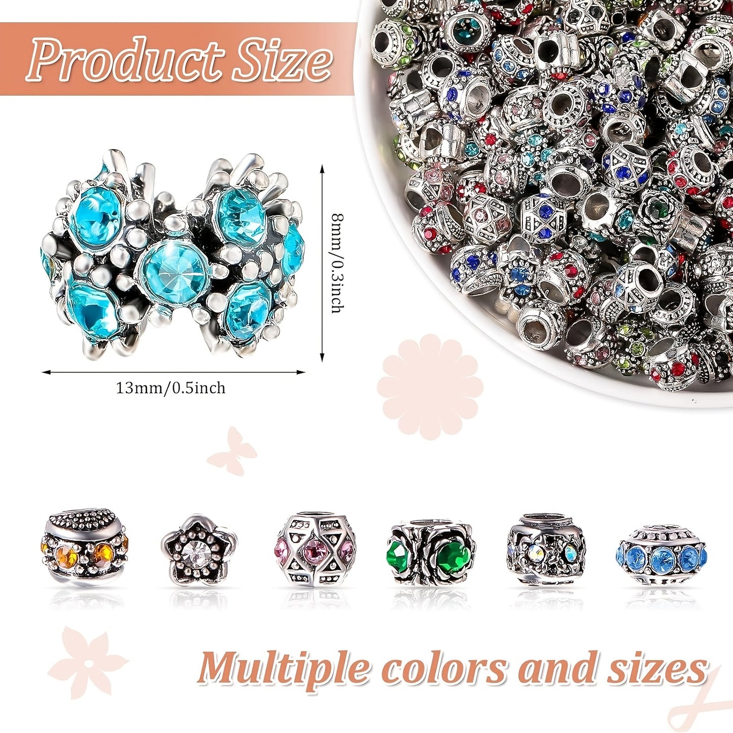 200 Pcs Metal Rhinestone Beads Bohemian Style Beading For Jewelry Making DIY Kit Gift For Crafters And Jewelry Lovers