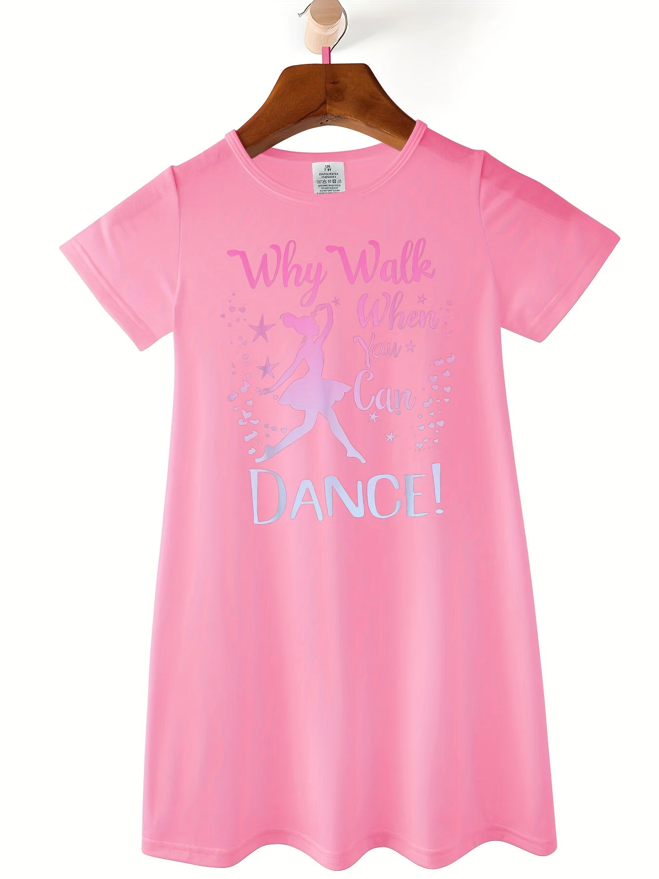 Girls Ballet Dance Recital Outfit - Pink tutu-like dress with "Why Walk When You Can Dance!" Phrase, Stretchy Knit tutu party dress for Ballet Performances, Photo Shoots - Machine Washable Birthday Girl Dance, Ballet Dress, C