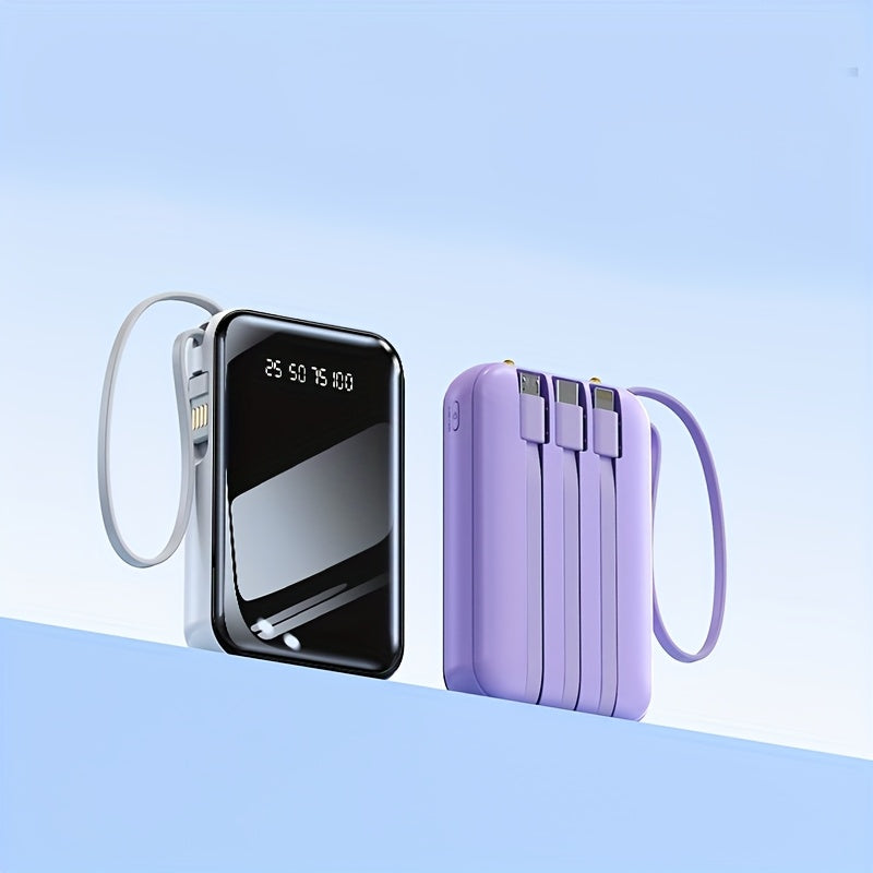 Portable Large Capacity Mobile Power Bank, Spare Battery Pack, Fast Charging, Built-in Intelligent Digital Display Of Power/multiple Data Cables/flashlight, Outdoor Portable Emergency Power Supply Device, Gift For Relatives A