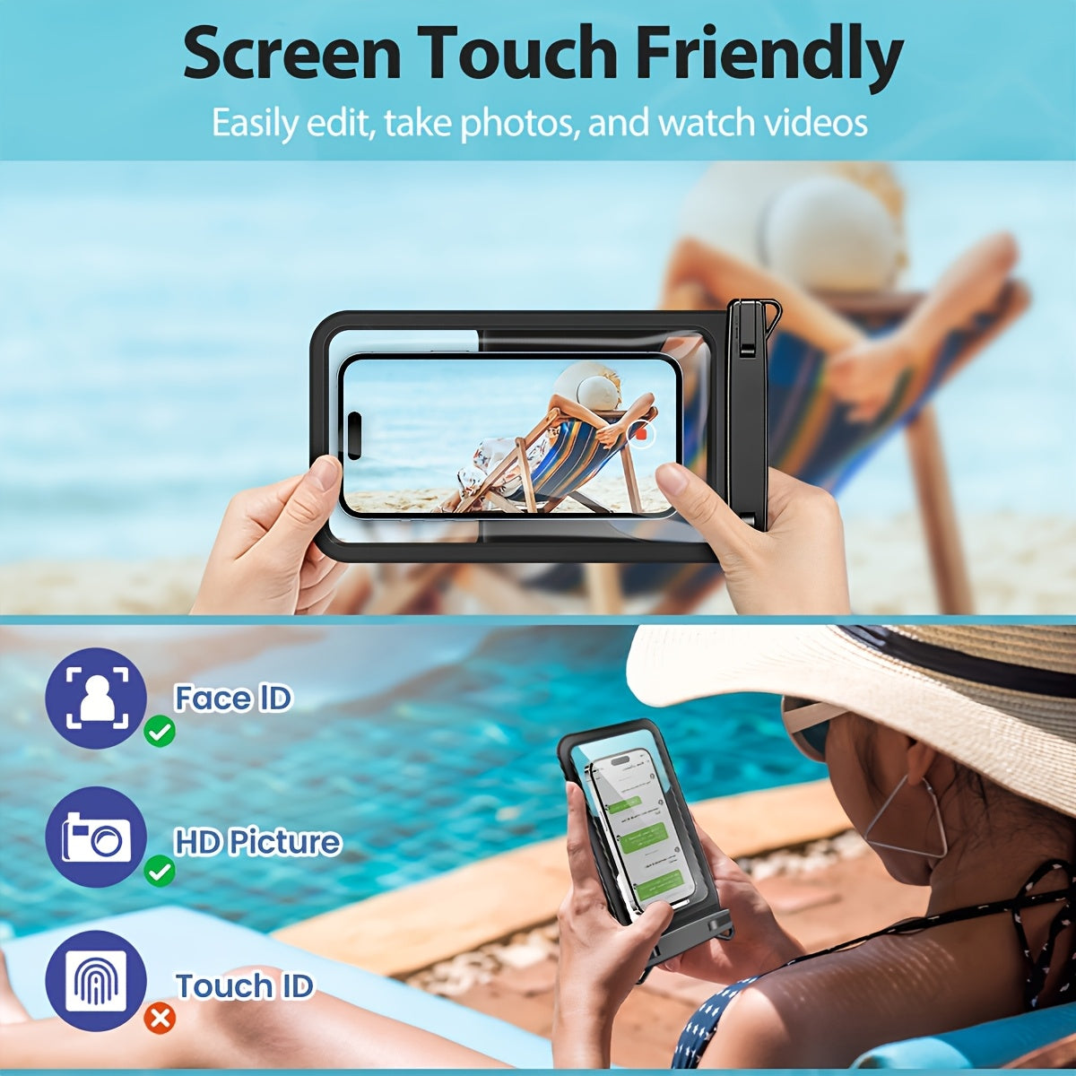 RYNAPAC Waterproof Waist Bag With Adjustable Waistband Double Compartment Fits Up To 7.5 Inches For Galaxy Phones Beach