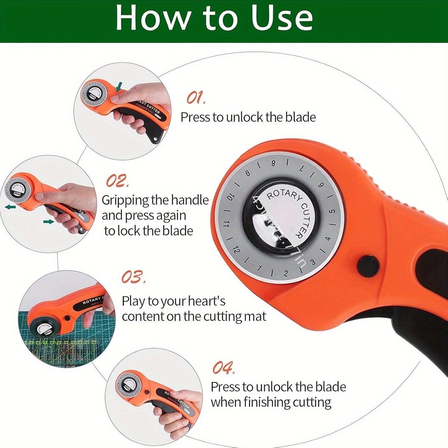 Rotary Cutter Set With 45Mm Cutter, Blades, Mat, Ruler, Knife