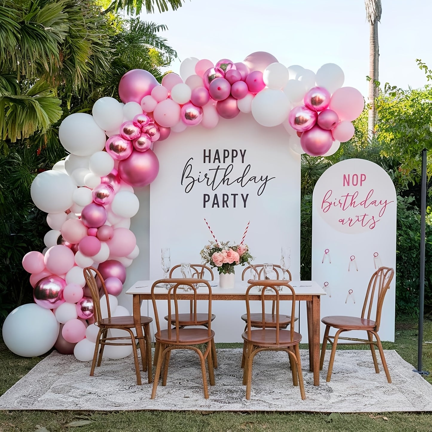 117 Pieces Pink And Silvery Balloon Arch Kit With Pastel And Hot Pink Balloons And 4D Star Balloons For Princess Parties