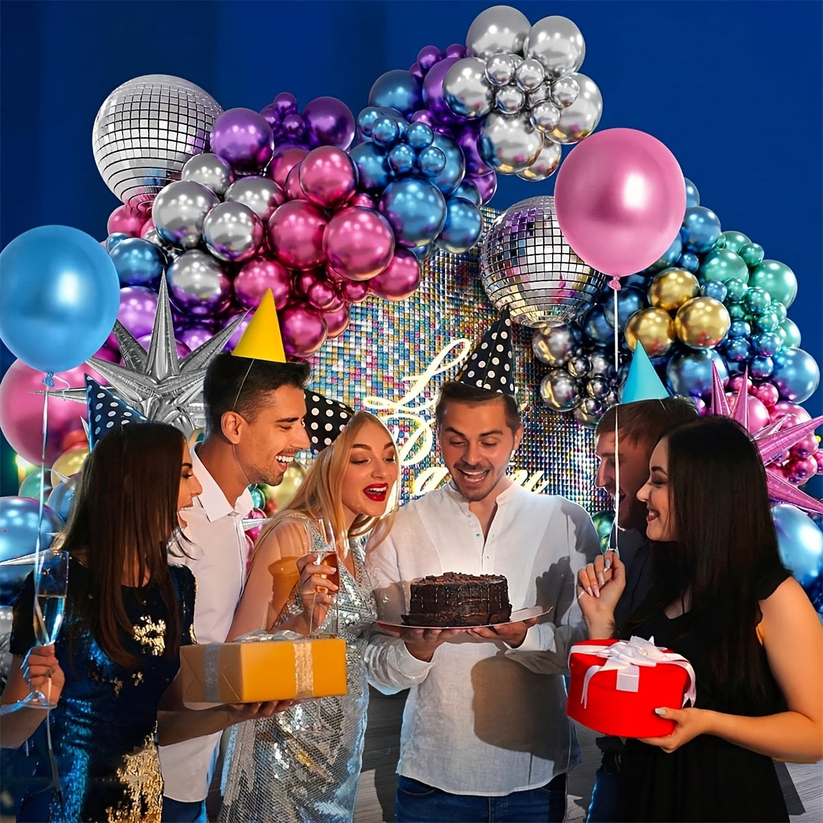 130 Pcs Metallic Foil Balloons 4D Disco Stars Purple Blue Green Red Silver For Birthday Party Wedding Decoration