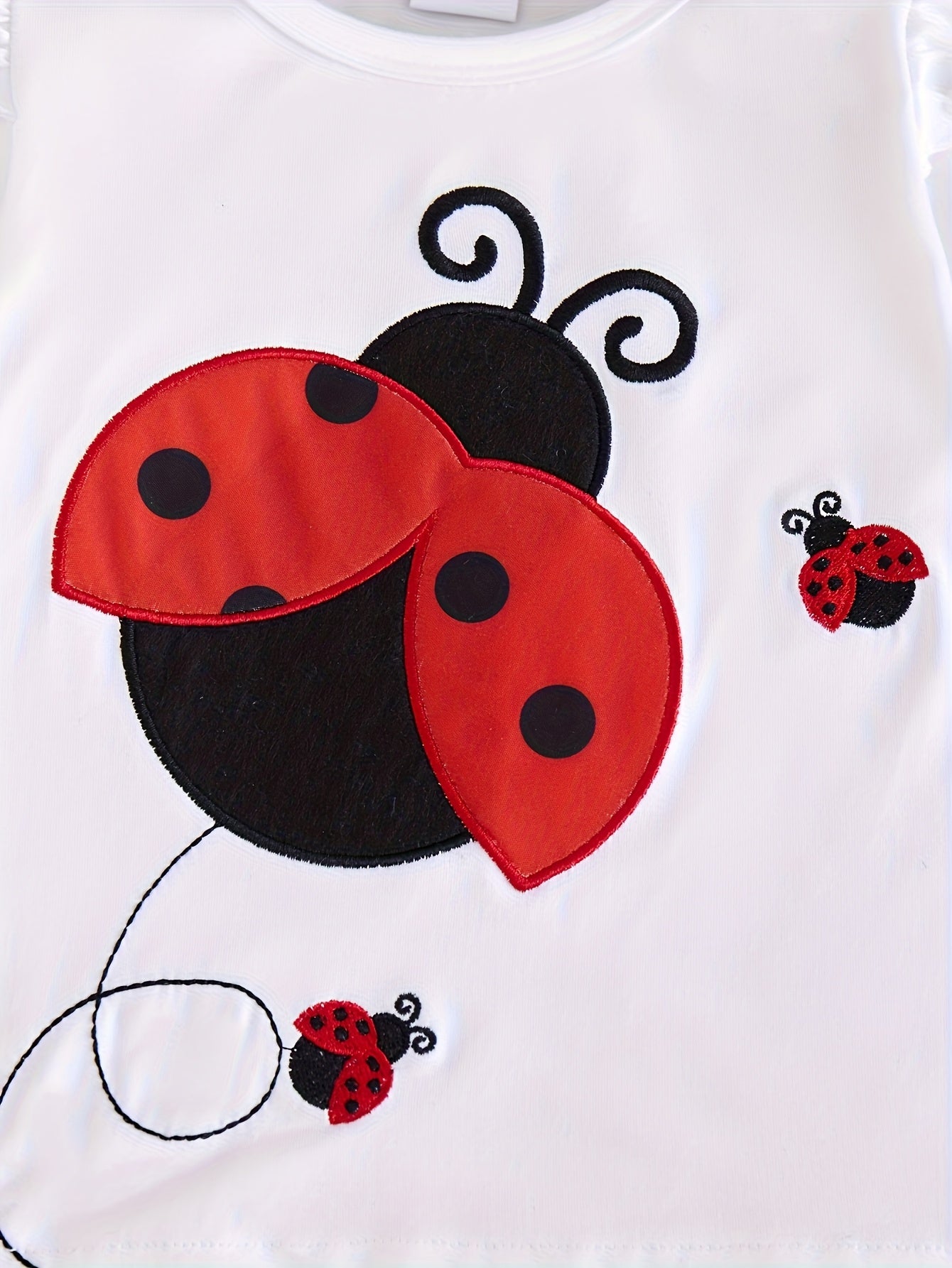 2pcs Baby's Cartoon Ladybug Print Ruffled Long Sleeve T-shirt + Hat + Polka Dots Pattern Bell-bottom Pants, Toddler & Infant Girl's Clothing Set for Spring Fall, Outdoor Cloth, Perfect for Outdoor