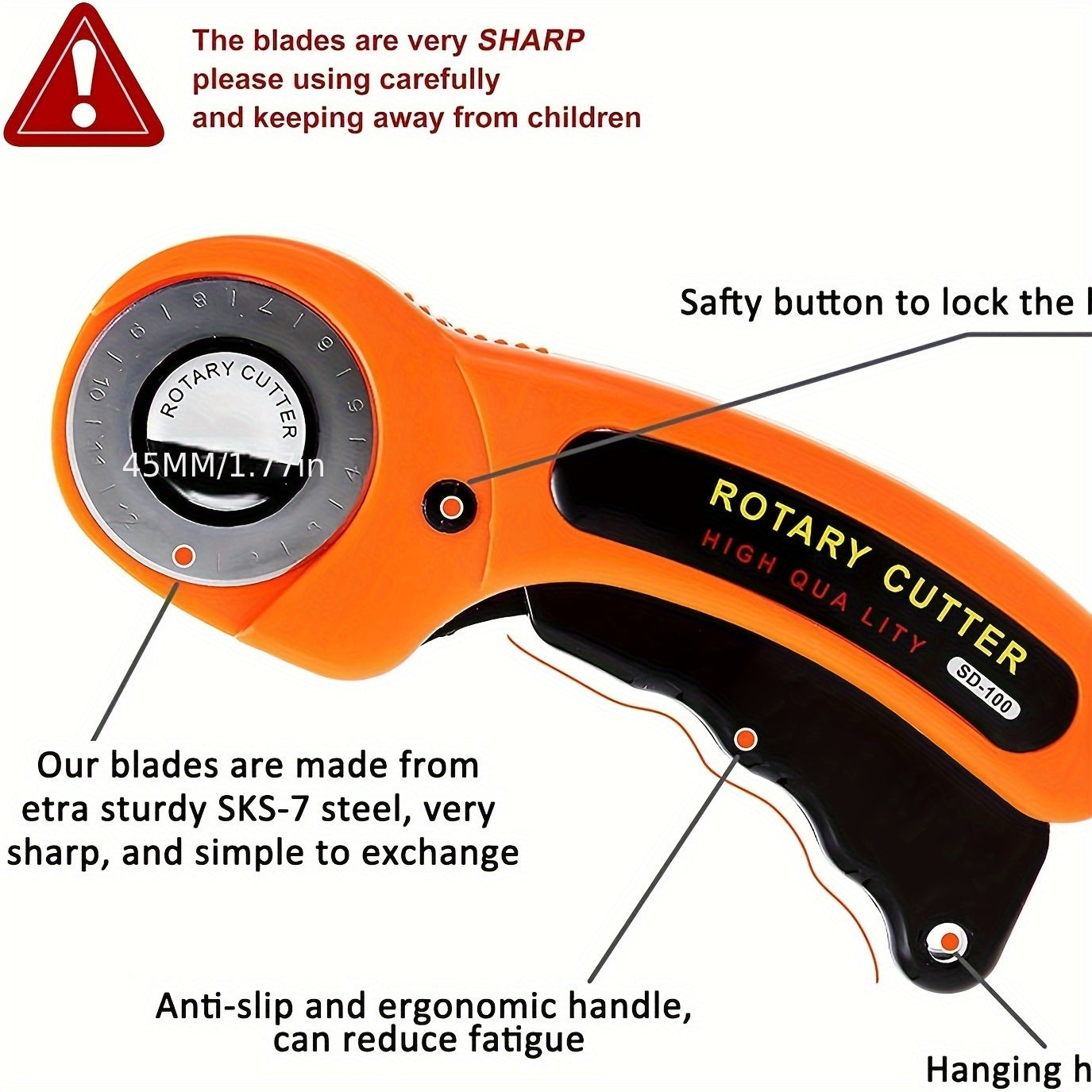 Rotary Cutter Set With 45Mm Cutter, Blades, Mat, Ruler, Knife