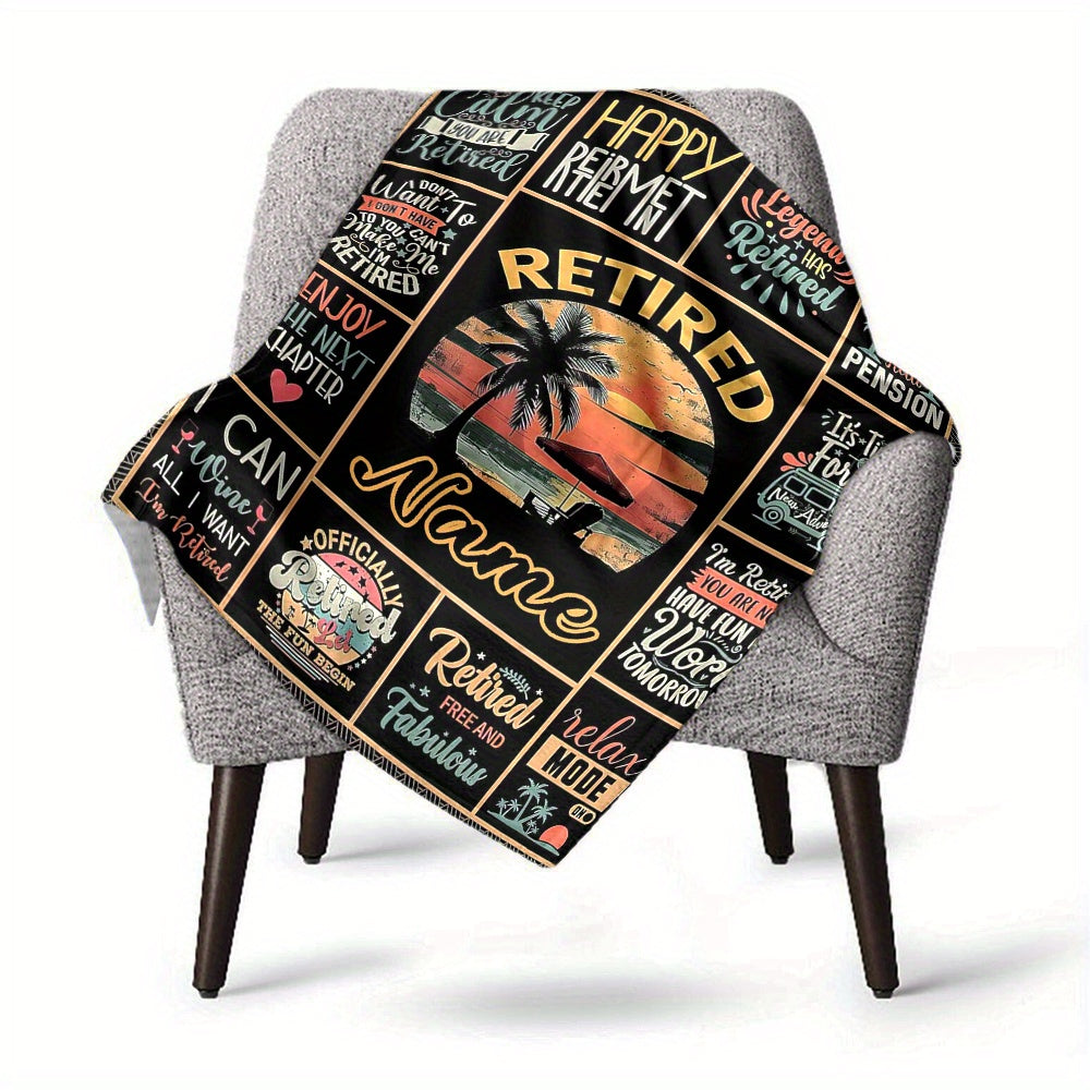1pc Customizable Retirement Celebration Blanket - Soft & Warm Polyester Throw with Inspirational Quotes, Perfect for Home Decor, Office Sofa, Bed, or Camping - Digital Print, All-Season Comfort, Camping Accessory | French Sty