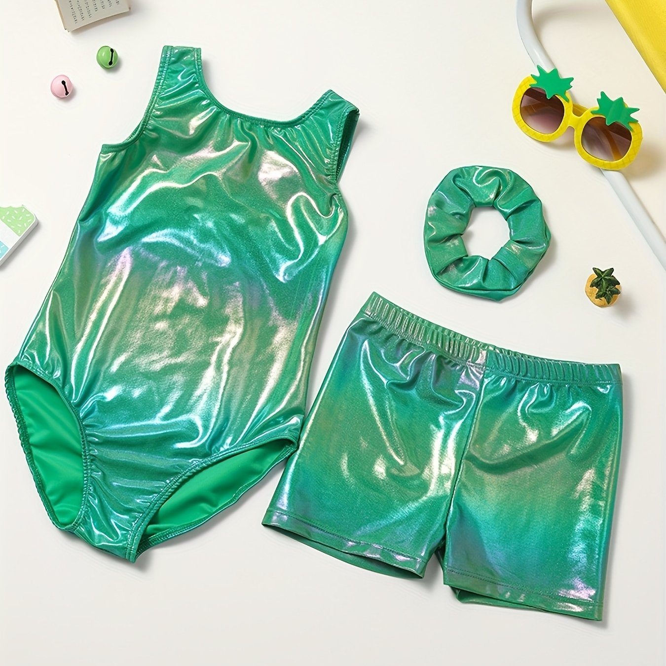 Girls Gymnastics Bodysuit Set With Shorts And Headwear Outdoor