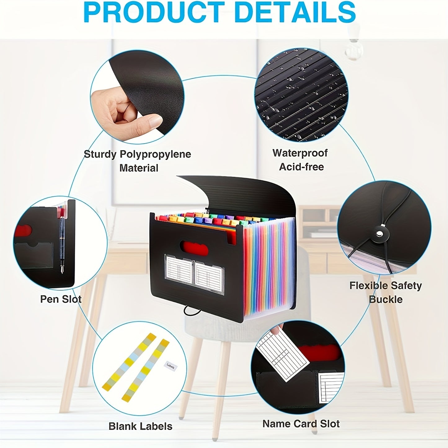 2 Pieces 24 Pockets A4 Accordion Folder 24 Grids Multi Functional Flip File Storage Bag For Office And School