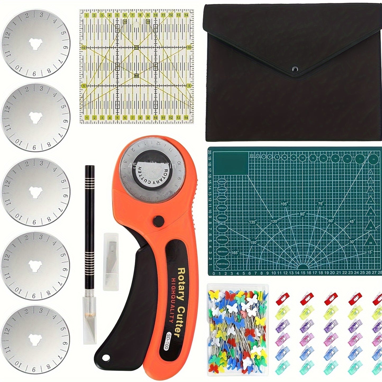 Rotary Cutter Set With 45Mm Cutter, Blades, Mat, Ruler, Knife