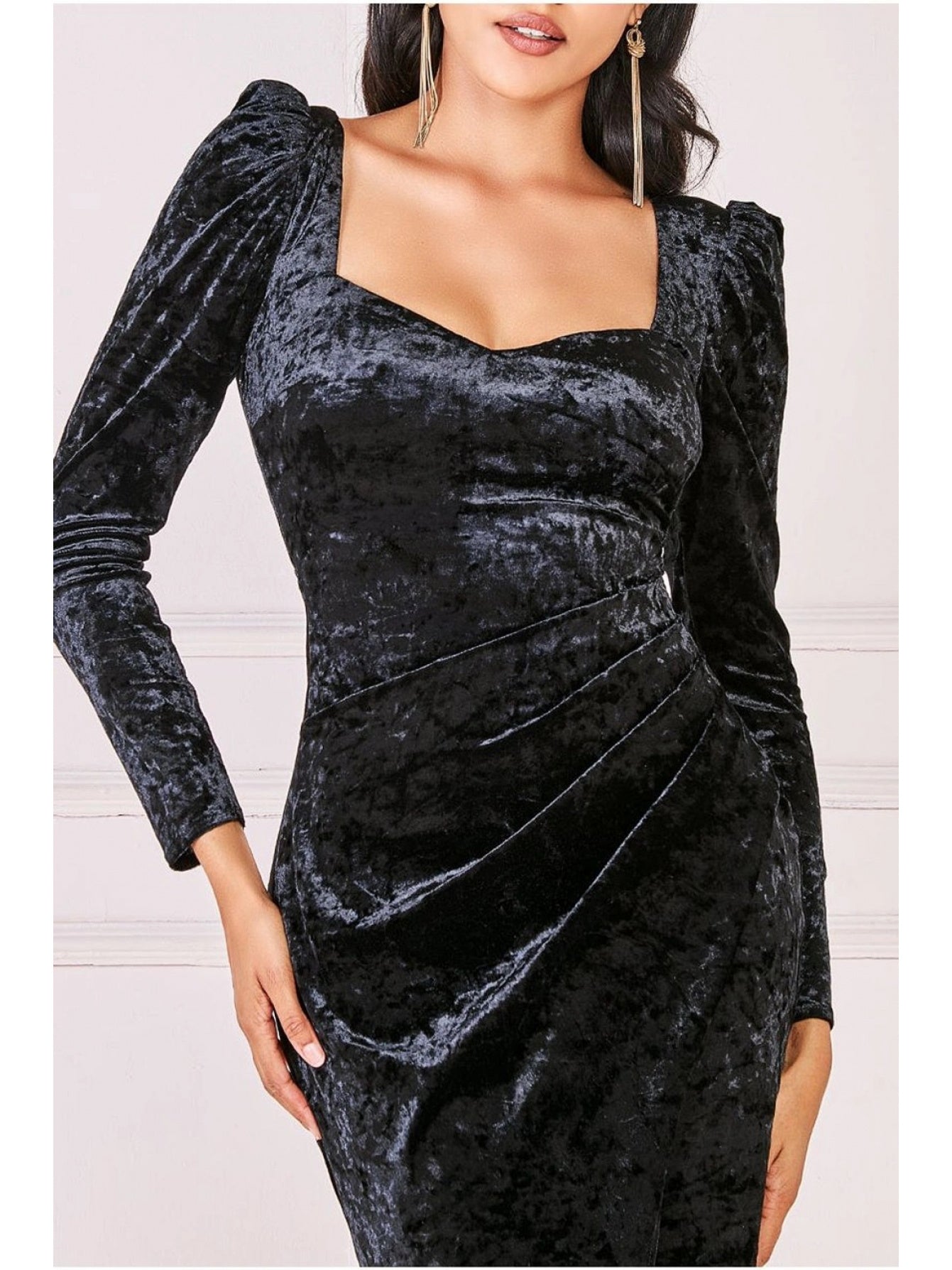2025 Fall Winter Velvet Dress For Women With Crinkle Texture And Asymmetrical Hem