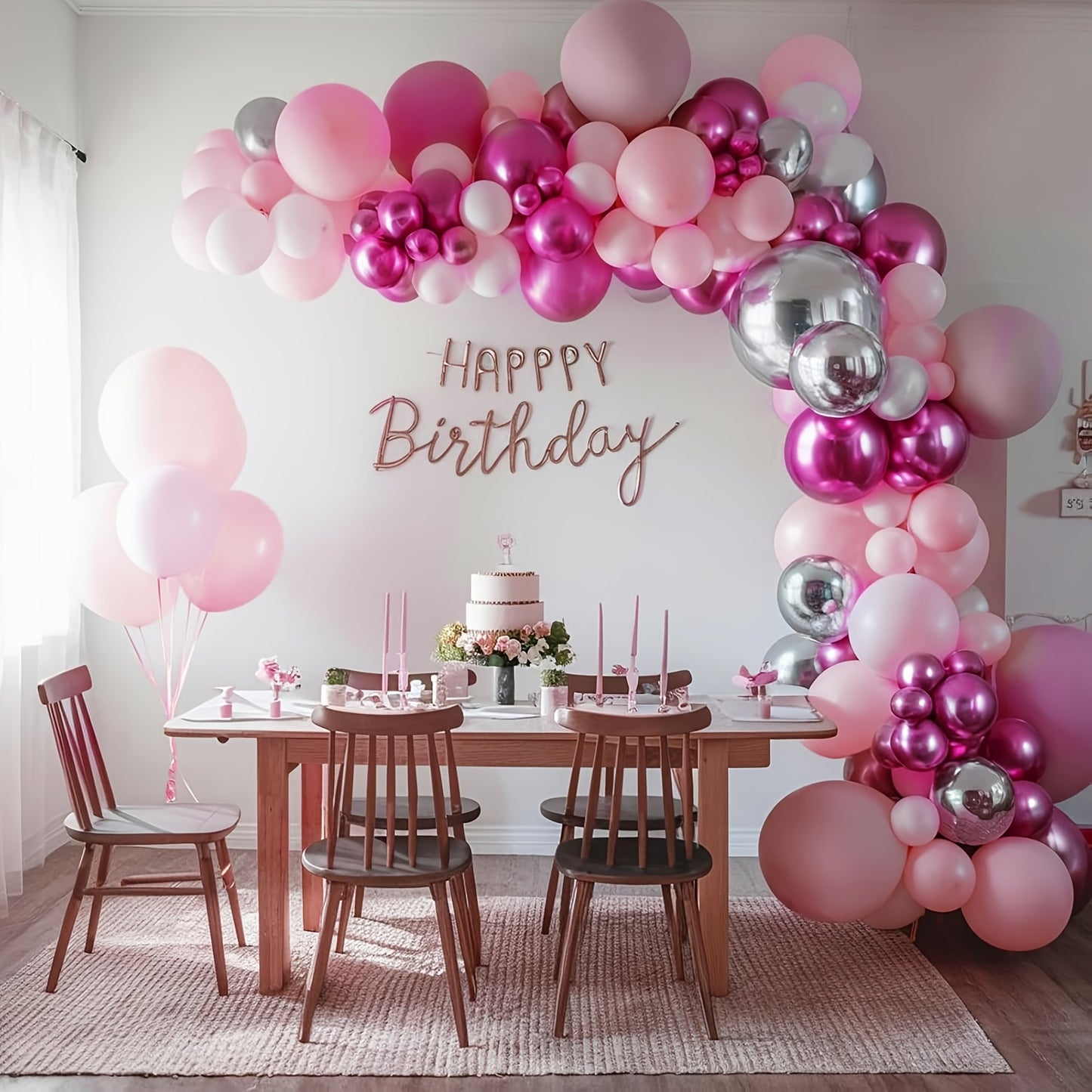 117 Pieces Pink And Silvery Balloon Arch Kit With Pastel And Hot Pink Balloons And 4D Star Balloons For Princess Parties