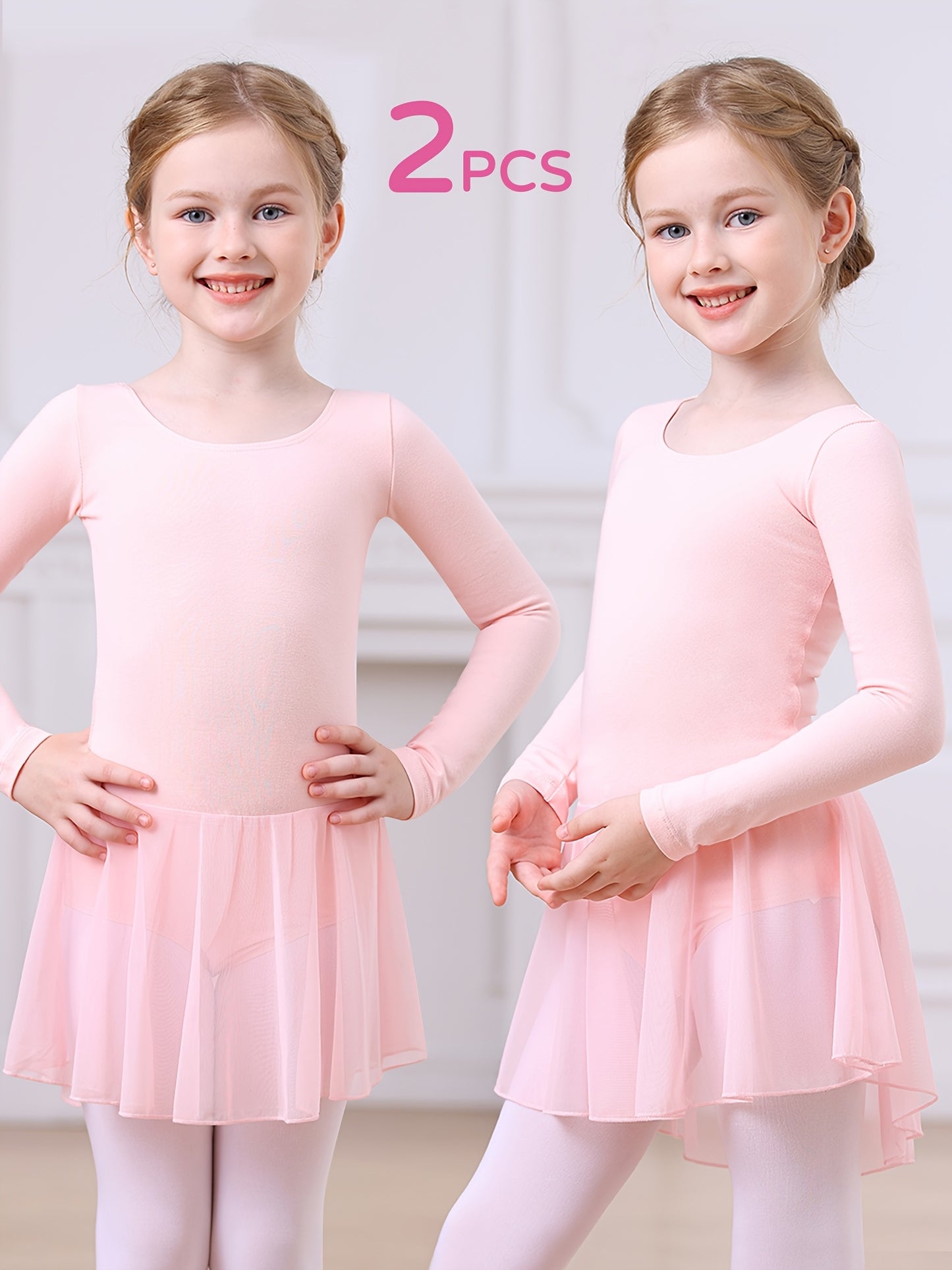 Christmas Girls 2pcs Long Sleeve Bodysuit & Tulle Skirt Set - Ballet Leotard Outfit