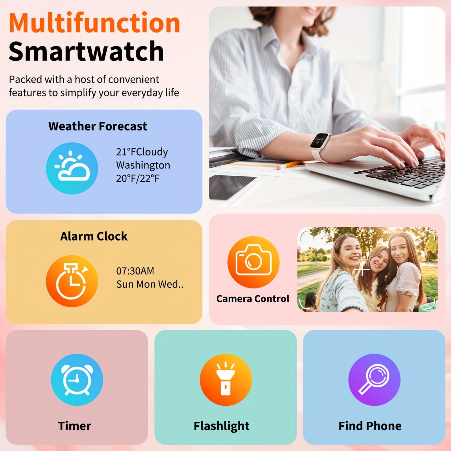 FUVEHA Smartwatch Gift for Men And Women, 1.8" HD Full Touch Screen, Make & Receive Calls, Message Notifications, 100+ Sports Modes, Lightweight & Breathable.Built-in Alexa, Compatible with Android And for iPhone.Perfect Gift