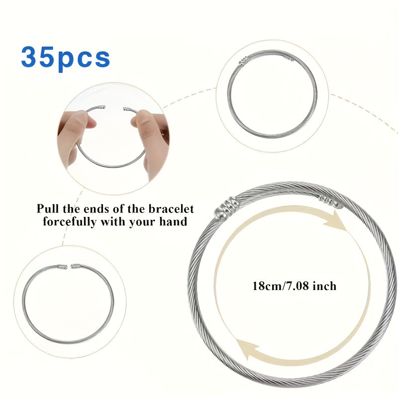 35pcs Silvery Snake Pendant Charm Bracelets - Adjustable Stretchable Elastic Bangle Style Stainless Steel Material, Perfect for DIY Jewelry Making Supplies Suitable for Women And