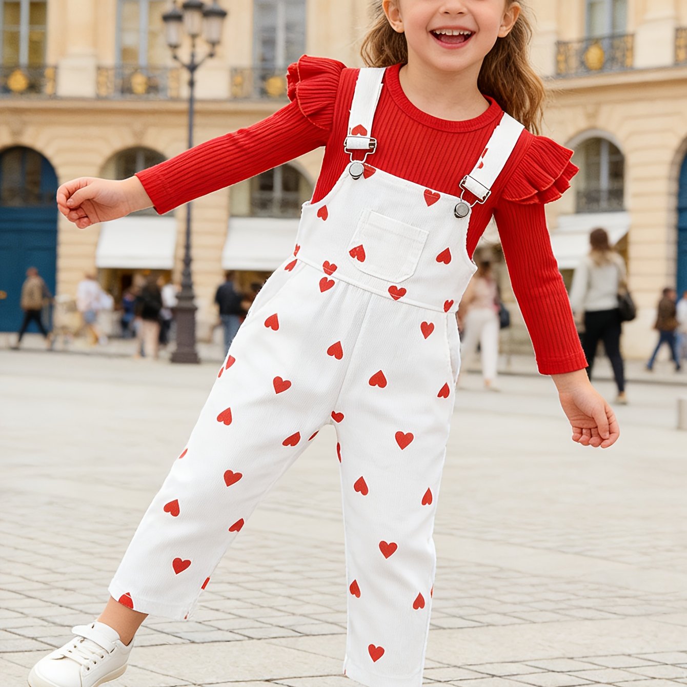 Sweet Style Heart Print Two Piece Girls Valentine Day Outfit