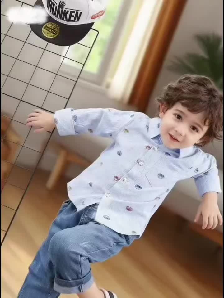 Boys Cartoon Car Print Lapel Shirt And Trousers Set