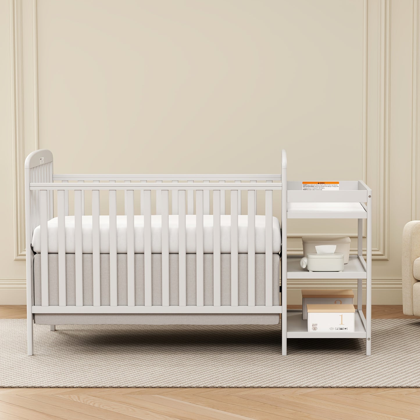 Goldzone 3-in-1 Convertible Baby Crib with Storage and Changing Table