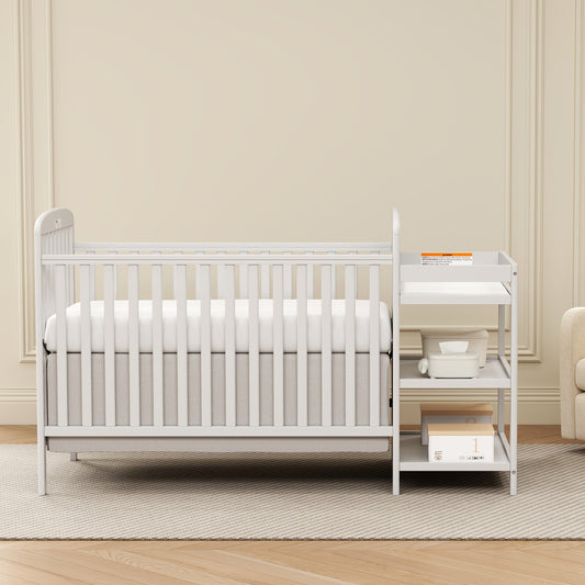 Goldzone 3-in-1 Convertible Baby Crib with Storage and Changing Table