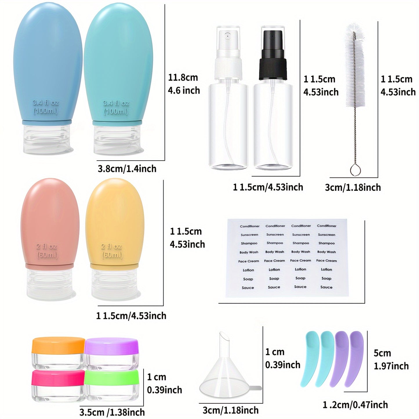 17pcs Travel Bottles Set for Toiletries, Squeezable Silicone Bottles, Travel Essentials for Shampoo Conditioner Lotion Face Cream, Toiletries Container for Shampoo Toner Cosmetic Containers, Can Be Used to Hold Skin Care Prod