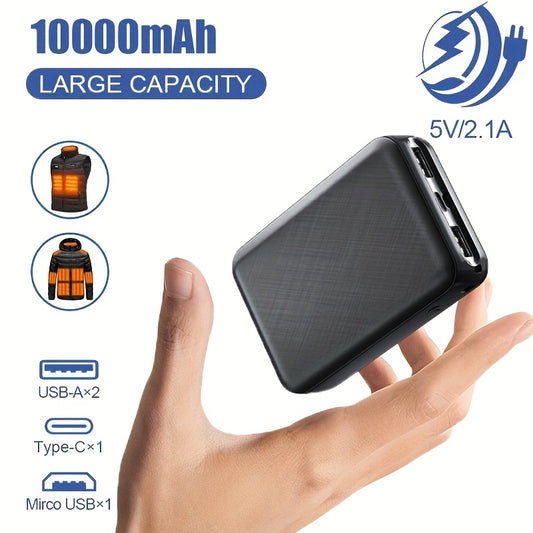 The 10000mAh Portable Power Bank Is Ultra-lightweight, Small And Has A Large Capacity. It Is Suitable for Electric Vests And Air-conditioned Suits. It Can Charge A Mobile Phone with 2.1A Fast Charging And Has 2 USB Ports for