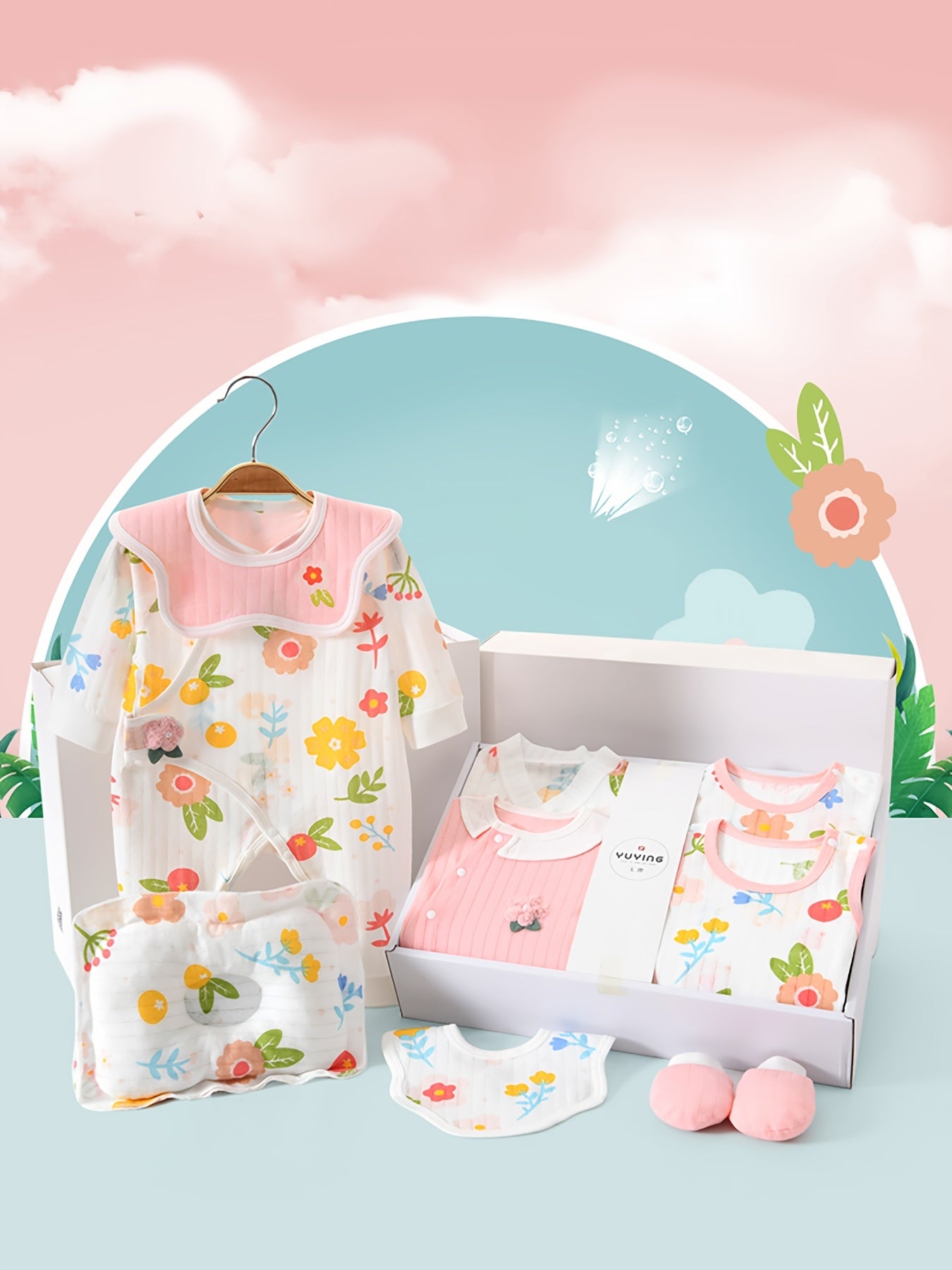 Baby Girl Clothes + Newborn Daily Necessities Complete Set, Total 22pcs, 3 Sets Of Clothes + Hat + Bib + Pillow + Hand And Foot Covers + Bibs, Baby Items, Baby Full Moon Autumn Long Sleeve Suit, Baby Romper, Local Warehouse,