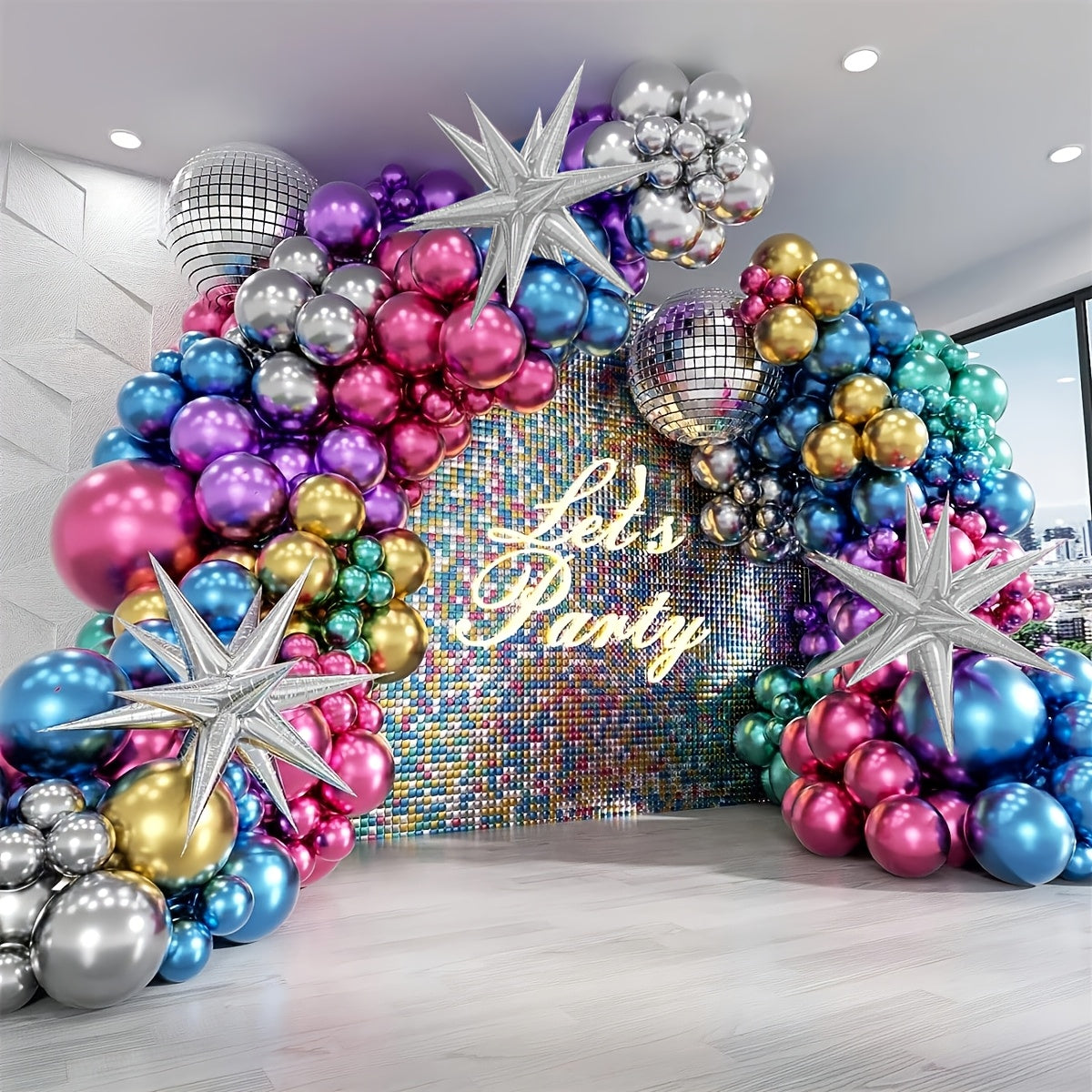 130 Pcs Metallic Foil Balloons 4D Disco Stars Purple Blue Green Red Silver For Birthday Party Wedding Decoration