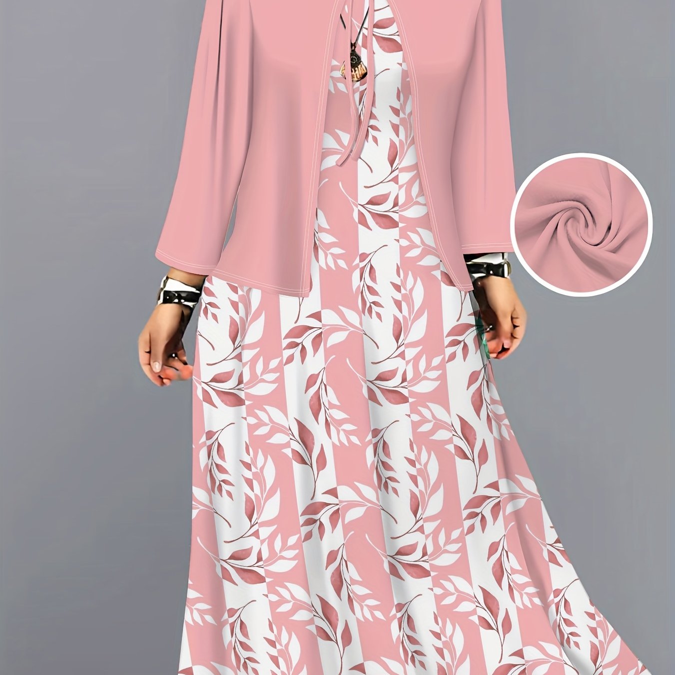 Elegant Dress Set | Drawing Pattern Print Fashion Resort Jacket Vest Long Skirt Set | Spring and Autumn Comfortable Fit Regular Casual Suit with Crew Neck and Fake Drawstring Details