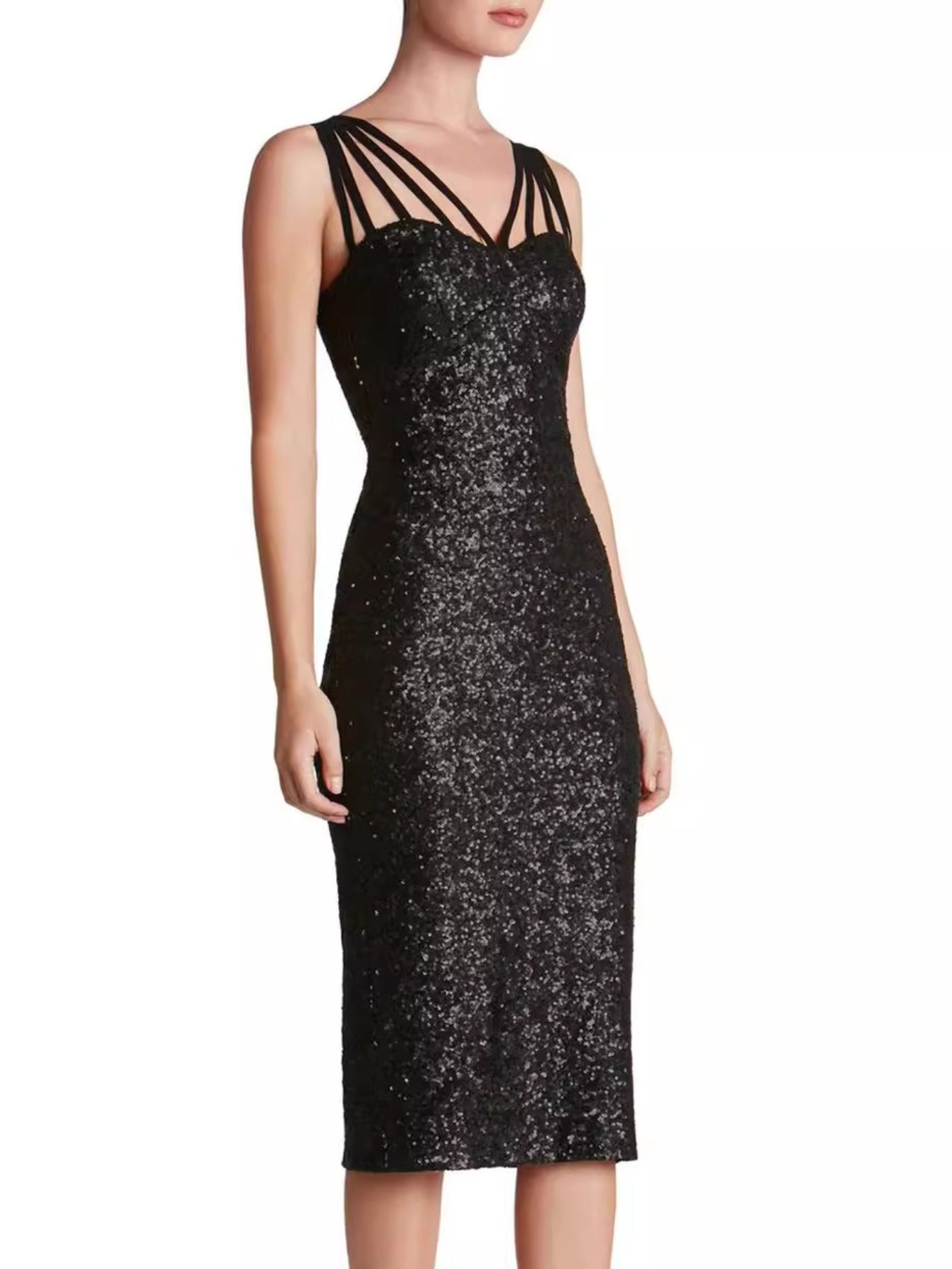 HERTALK Evening Dress for Women | Sexy, Backless Dress with Sequins and Straps, V-Neck, Long Sleeve, Belted, Long Length