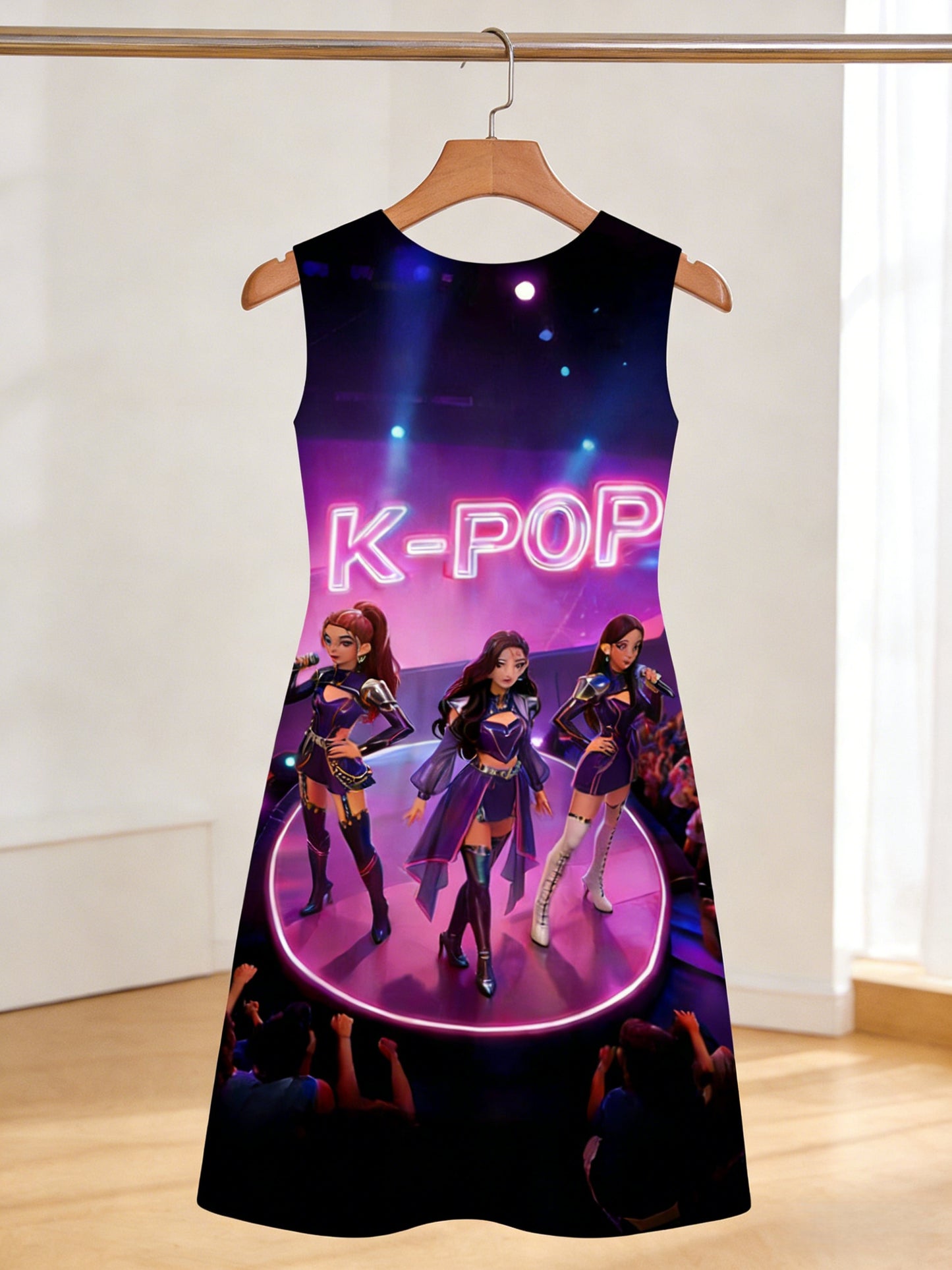 1pc, 3-12 Years Old Girls' Spring and Summer Sleeveless Dress with 3D Print KPOP Girl Group Patterns | Suitable for Outdoor Leisure, Beaches, Birthdays, Outdoor Activities, School Wear, Machine Washable, Casual Style, Regular