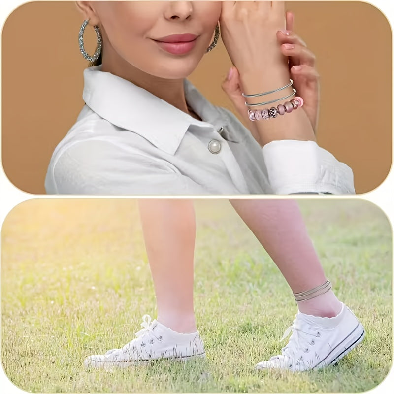 35pcs Silvery Snake Pendant Charm Bracelets - Adjustable Stretchable Elastic Bangle Style Stainless Steel Material, Perfect for DIY Jewelry Making Supplies Suitable for Women And