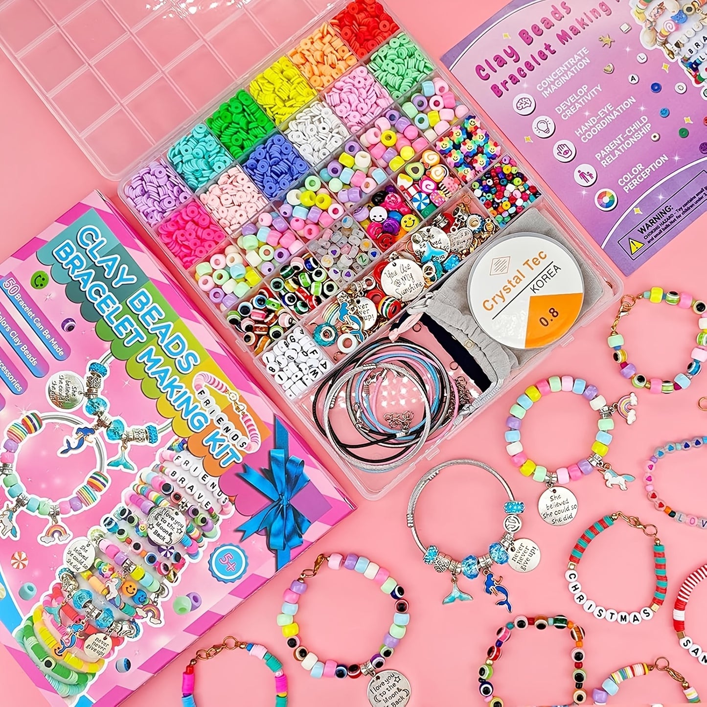 Bracelet Making Kit with Unicorn & Mermaid Beads, Letter Beads, Rainbow Beads & DIY Jewelry Craft - Complete Charm Bracelets Kit for Birthday Party Favors, Creative Birthday/Halloween Gifts with Storage -like Manual (Ages