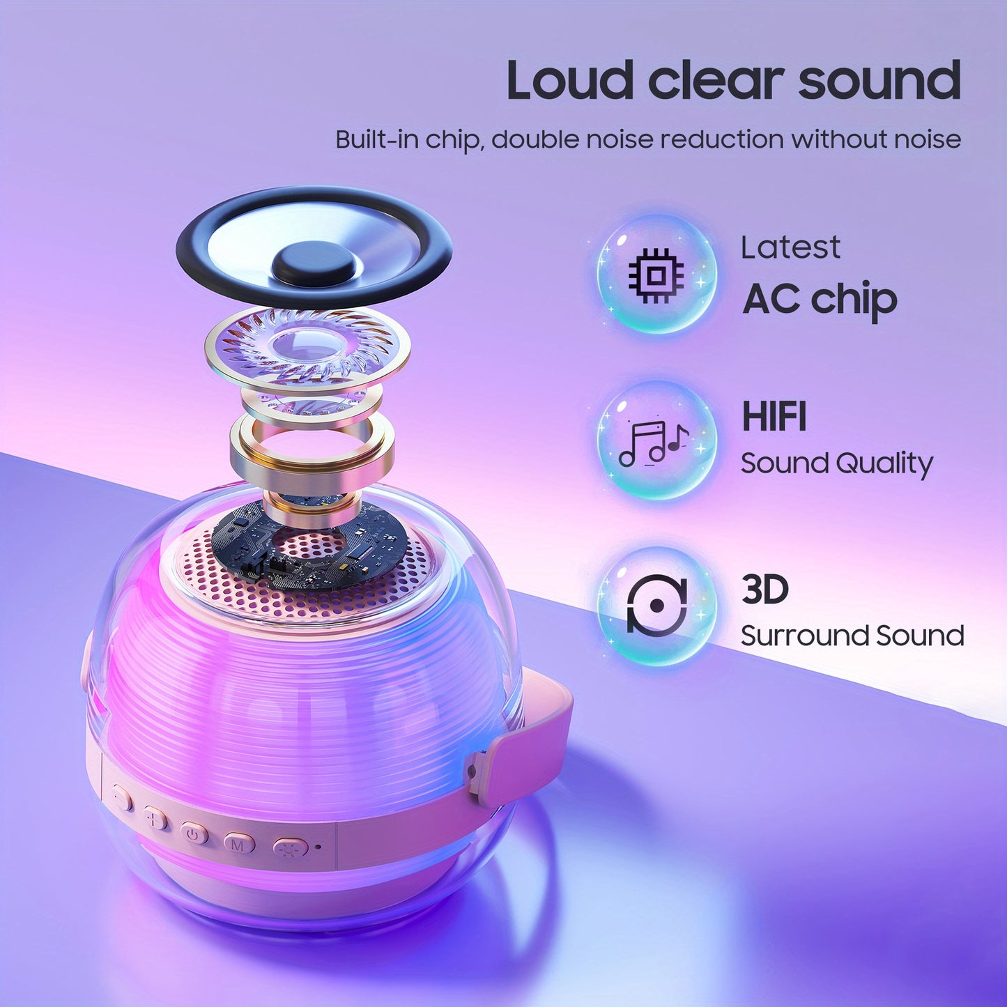 3pcs Portable Mini Karaoke Machine with 2 Wireless Microphones, Wireless Speaker for Teenagers Adults Birthday Gift Ideas, Ambient Light Speaker with Night Light, Suitable for Bedroom Wireless Speaker Speaker, Singing Karaoke