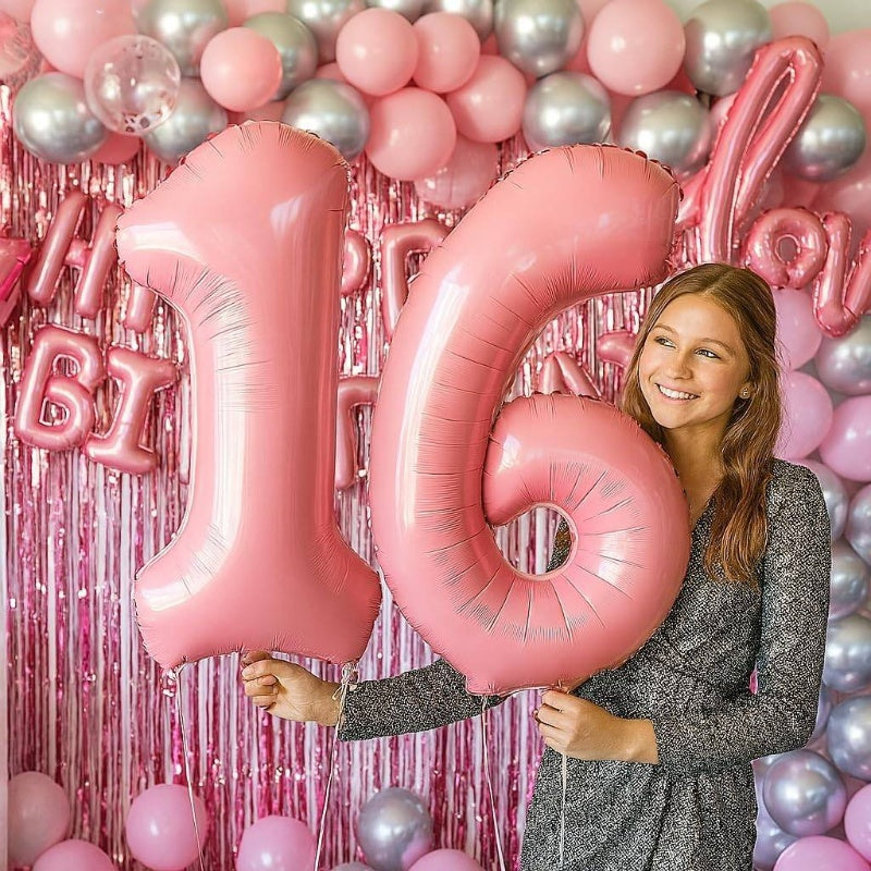 89 Piece Girls Birthday Balloon Set With 0 To 19 Crown Lipstick Champagne Bottle Shapes Confetti Backdrop Arch Kit Pink