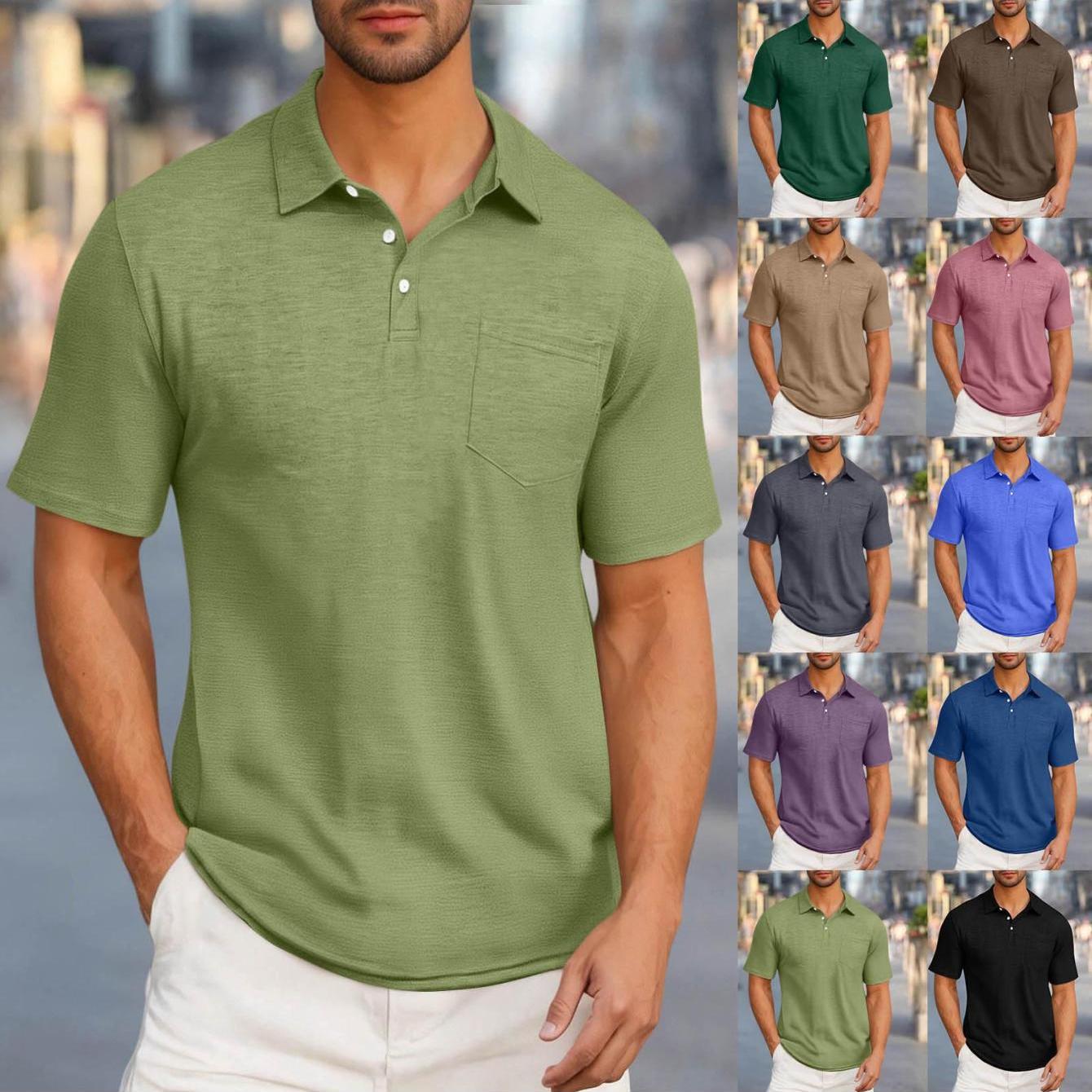 T Shirts with Pockets for Men Casual Shirts Short Sleeve Fashion Golf Shirt Classic T-Shirts Summer Shirts Classic Collared Golf Shirt Pocket T-shirt Men's Plaid Collar PLUS SIZE Shirt