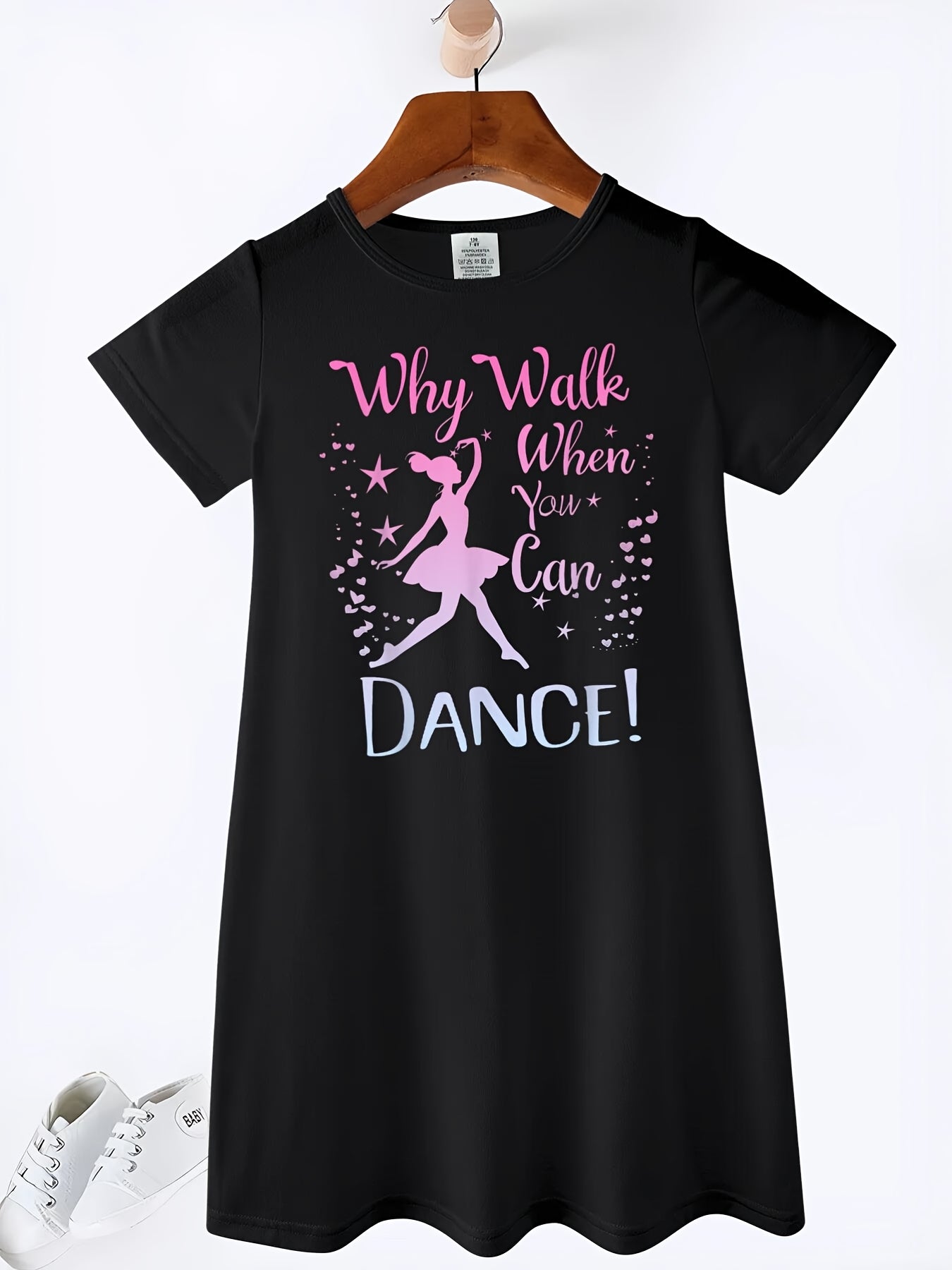Girls Ballet Dance Recital Outfit - Pink tutu-like dress with "Why Walk When You Can Dance!" Phrase, Stretchy Knit tutu party dress for Ballet Performances, Photo Shoots - Machine Washable Birthday Girl Dance, Ballet Dress, C