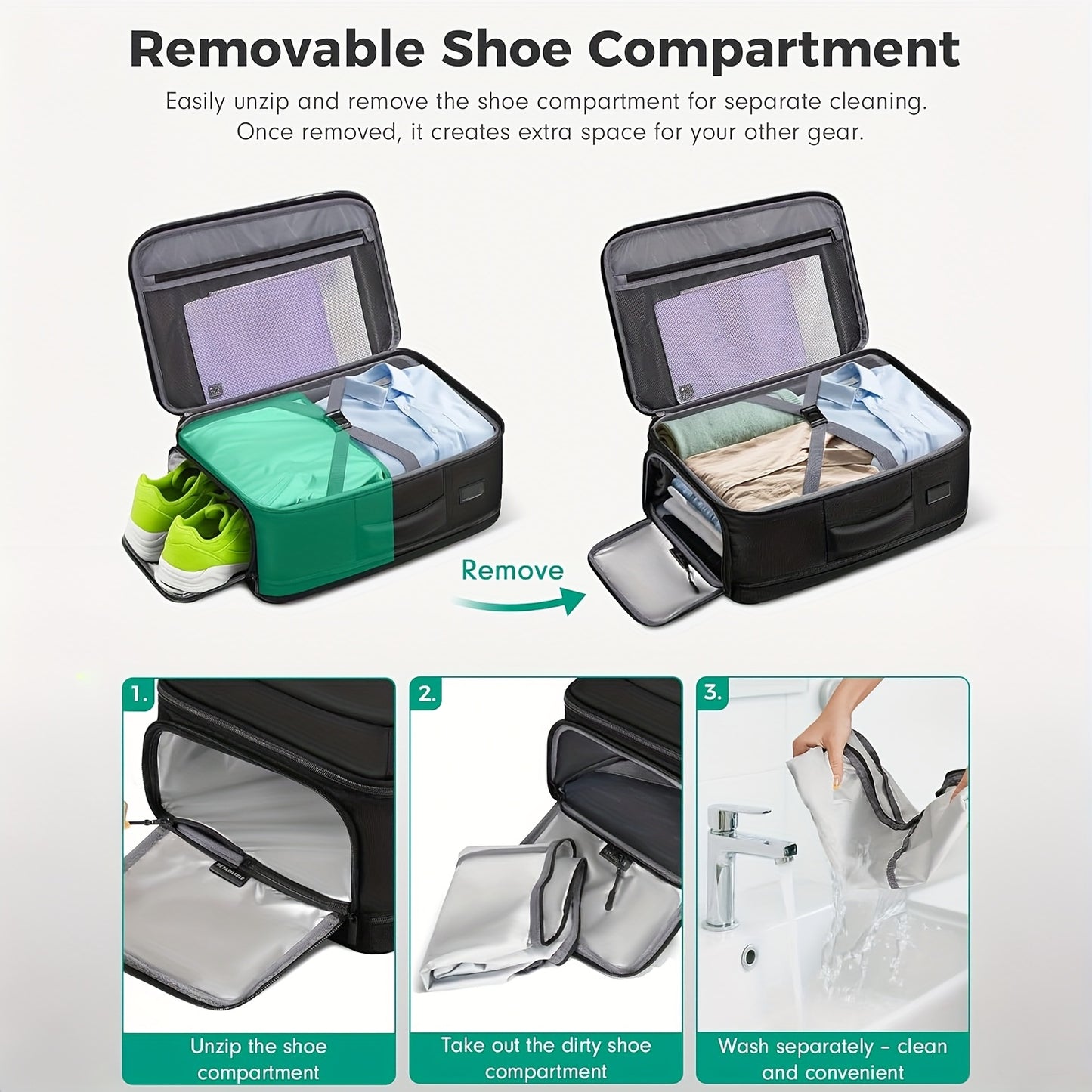 Airline Approved Carry-On Backpack with Removable Shoe Compartment & USB Port - TSA Laptop Bag for 17.3" Devices, Large Travel Suitcase Backpack for Men & Women, Fits 10-12 Shoe Size (Black) - Under /Hoverbin Compatible Lugga