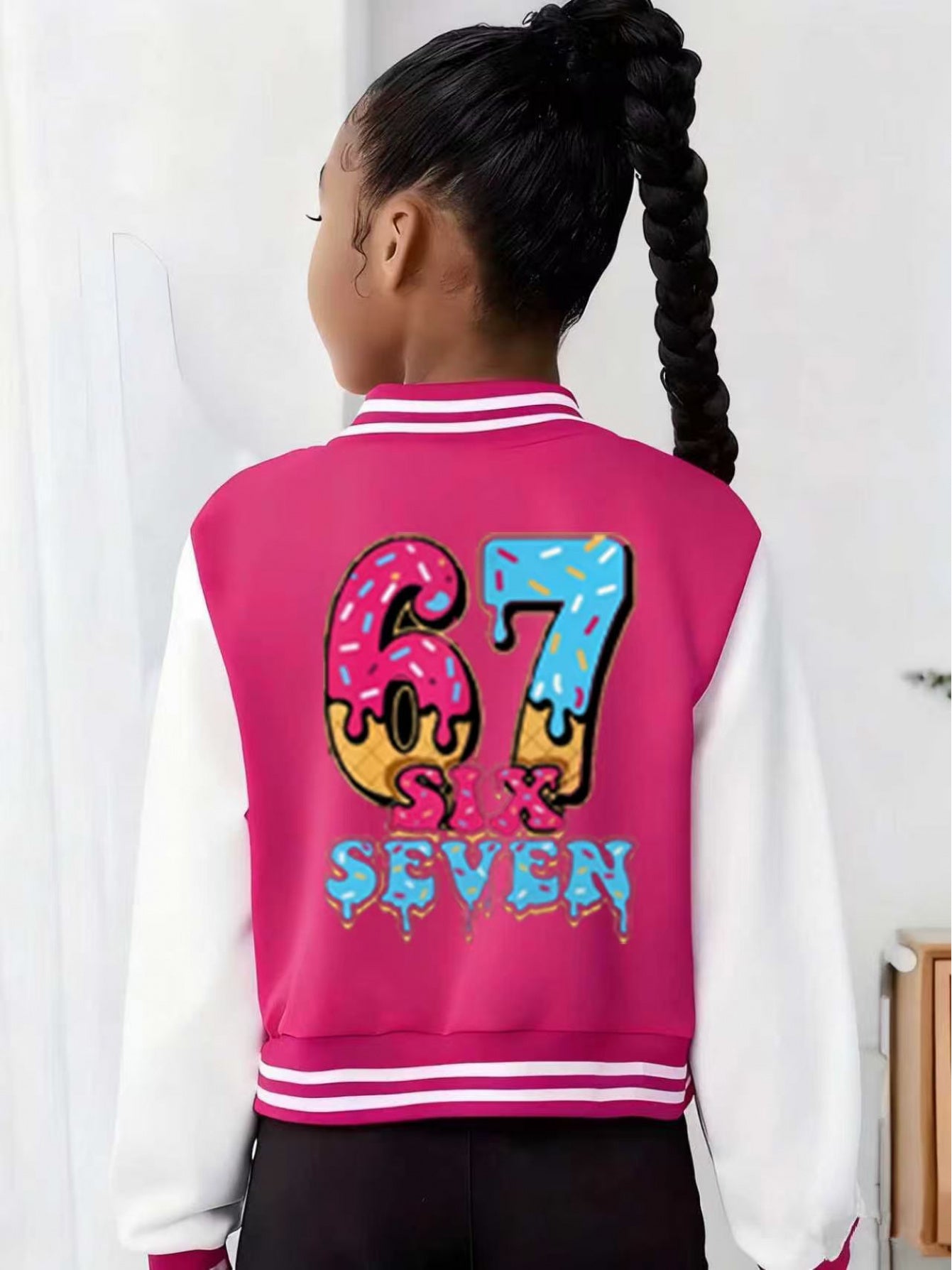 2pcs set, girls' jacket and flared pants set, 3-12 years old, autumn and winter, colorful, number 67, 3D printing, polyester blended with spandex fabric, K-pop style, suitable for holiday parties, creative gifts, daily casual