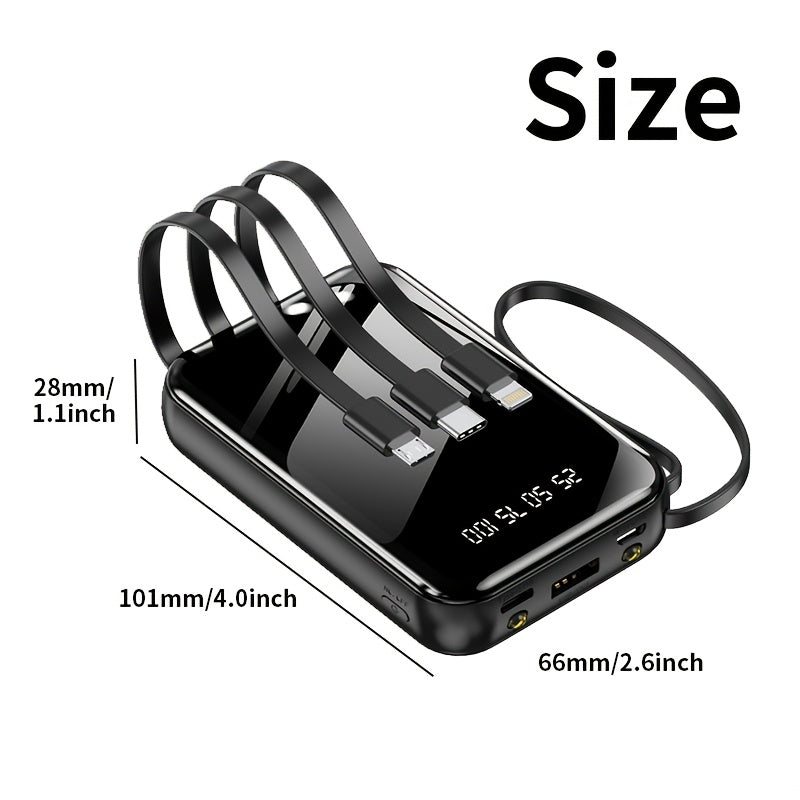 Portable Large Capacity Mobile Power Bank, Spare Battery Pack, Fast Charging, Built-in Intelligent Digital Display Of Power/multiple Data Cables/flashlight, Outdoor Portable Emergency Power Supply Device, Gift For Relatives A