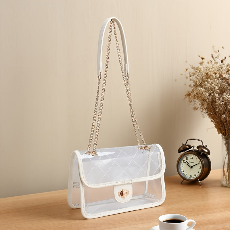 Ragsto Womens PVC Transparent Crossbody Bag With Chain Closure