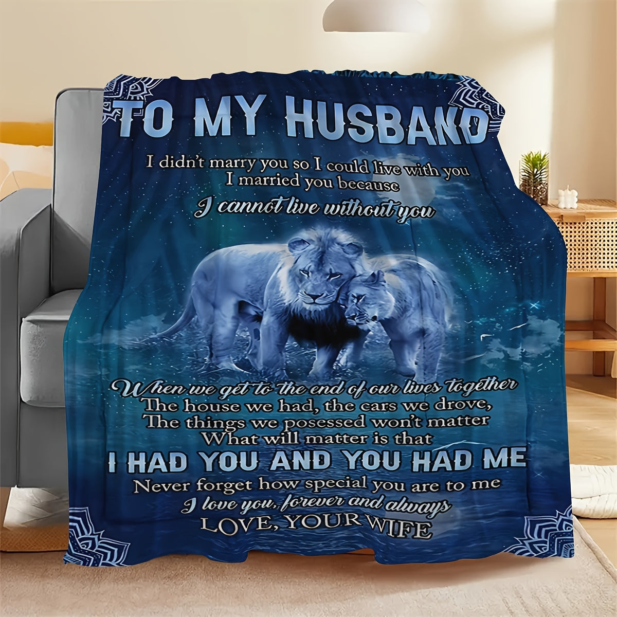 1pc Funny Marriage Blanket from Wife to Husband - Romantic Couples Gift with Love Messages, Heavyweight 280gsm Flannel Throw for Couch, Bed, Office, Camping - All-Season Soft Warmth - Birthday, Anniversary, Wedding Present -