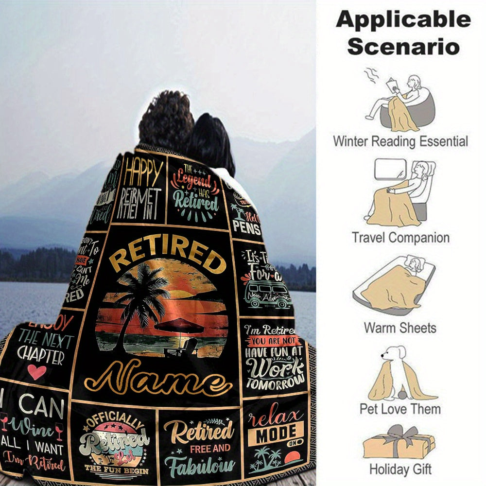 1pc Customizable Retirement Celebration Blanket - Soft & Warm Polyester Throw with Inspirational Quotes, Perfect for Home Decor, Office Sofa, Bed, or Camping - Digital Print, All-Season Comfort, Camping Accessory | French Sty