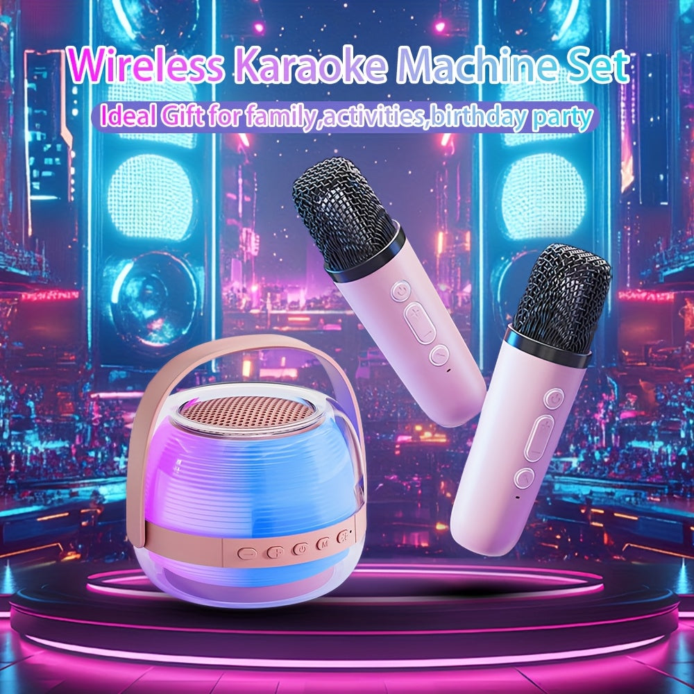 3pcs Portable Mini Karaoke Machine with 2 Wireless Microphones - USB Charging, Wireless Speakers for Birthday Party and Home Entertainment, LED Light Karaoke Machine, Birthday Party, Family Gathering, Christmas Gift, New Year