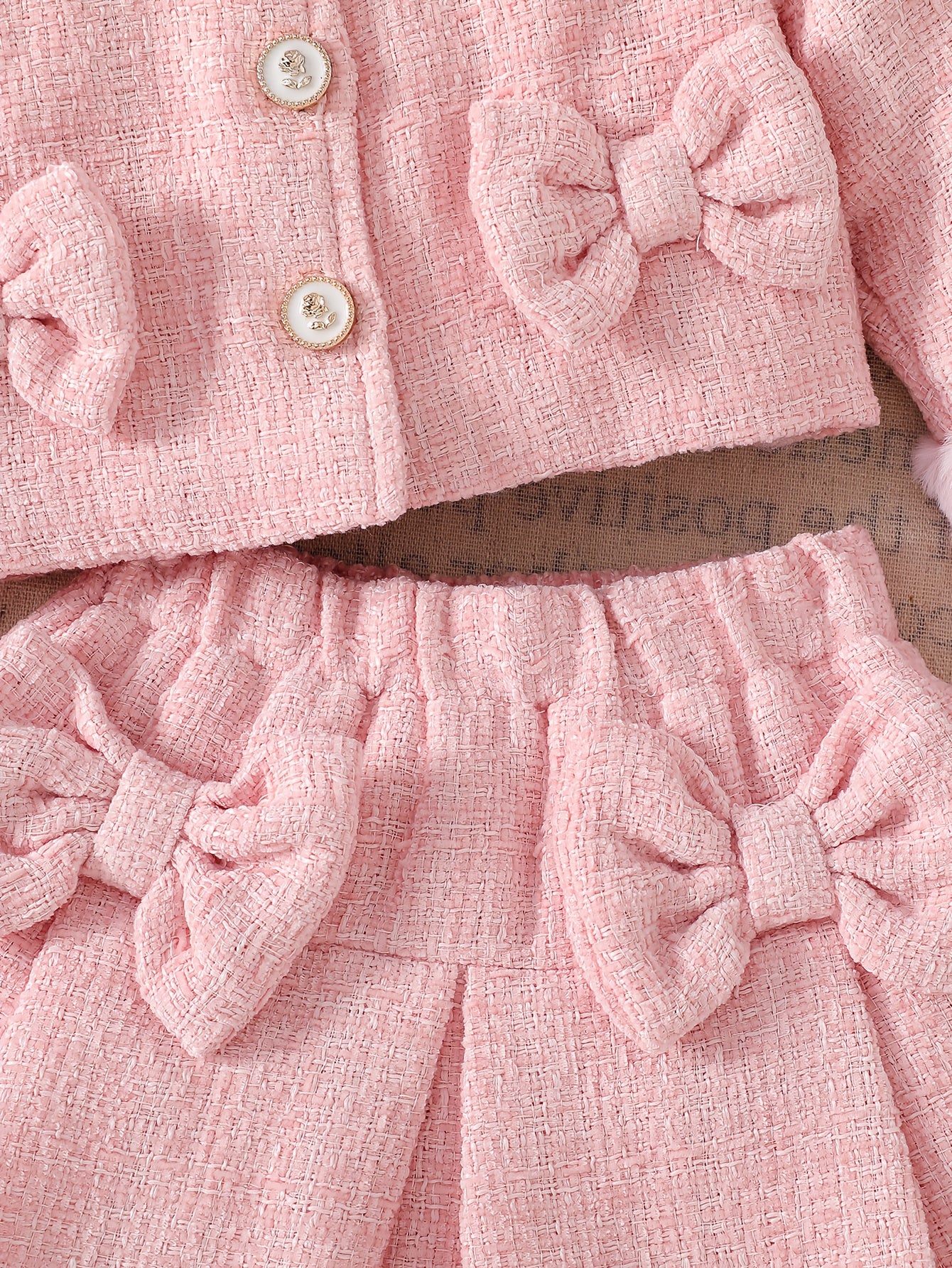 Baby Girl Two Piece Skirt Set With Bow Plush Collar